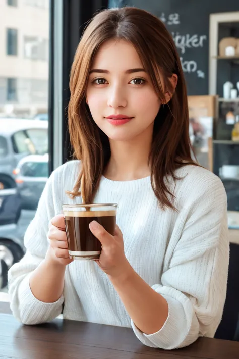 she drinks a coffee