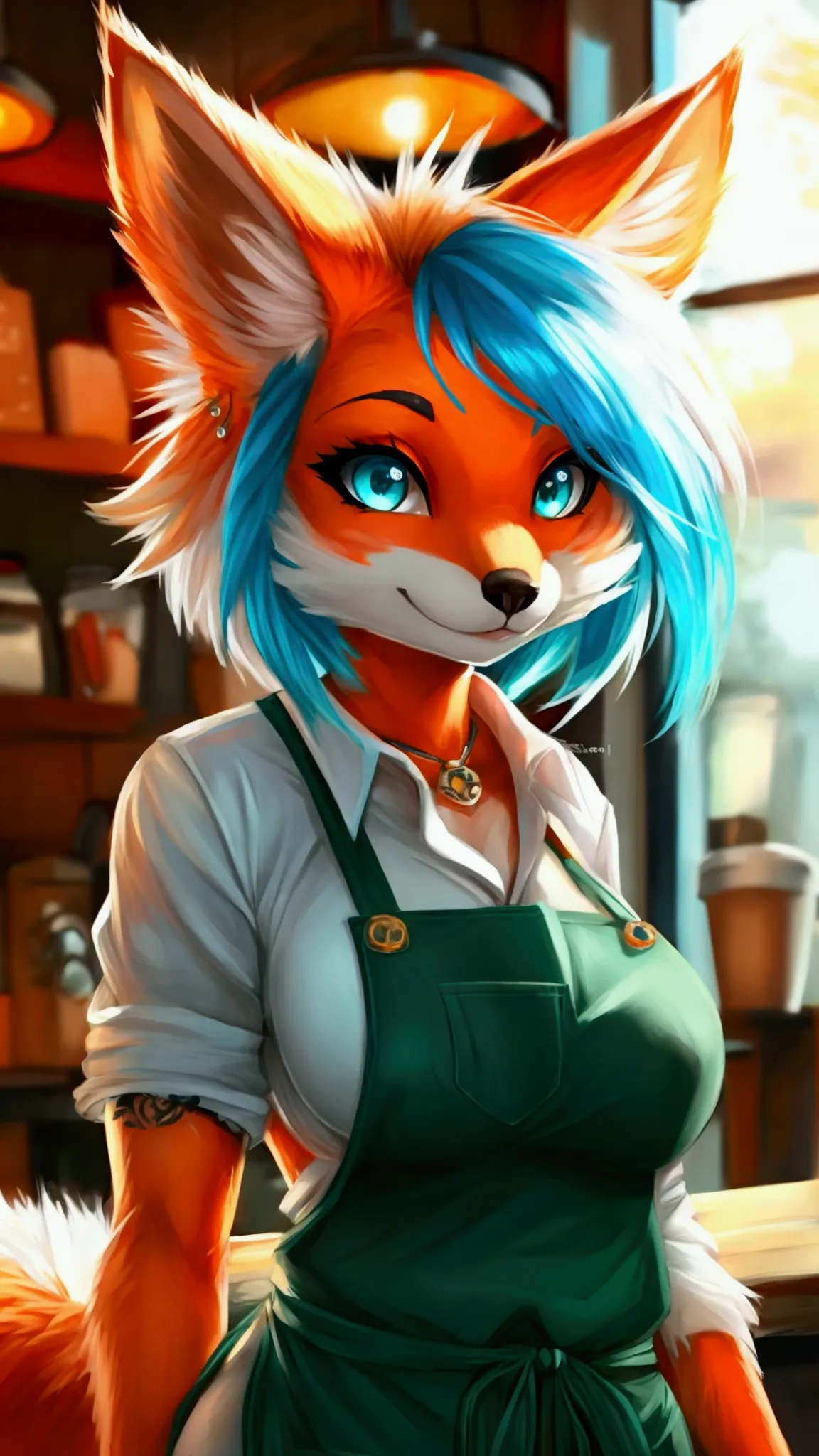 (anthro)) vixen/fox, by sana!rpg, Best Quality, masterpiece,, Illustration, Wallpaper,1girl in, Solo, orange fur, white hair, mo...