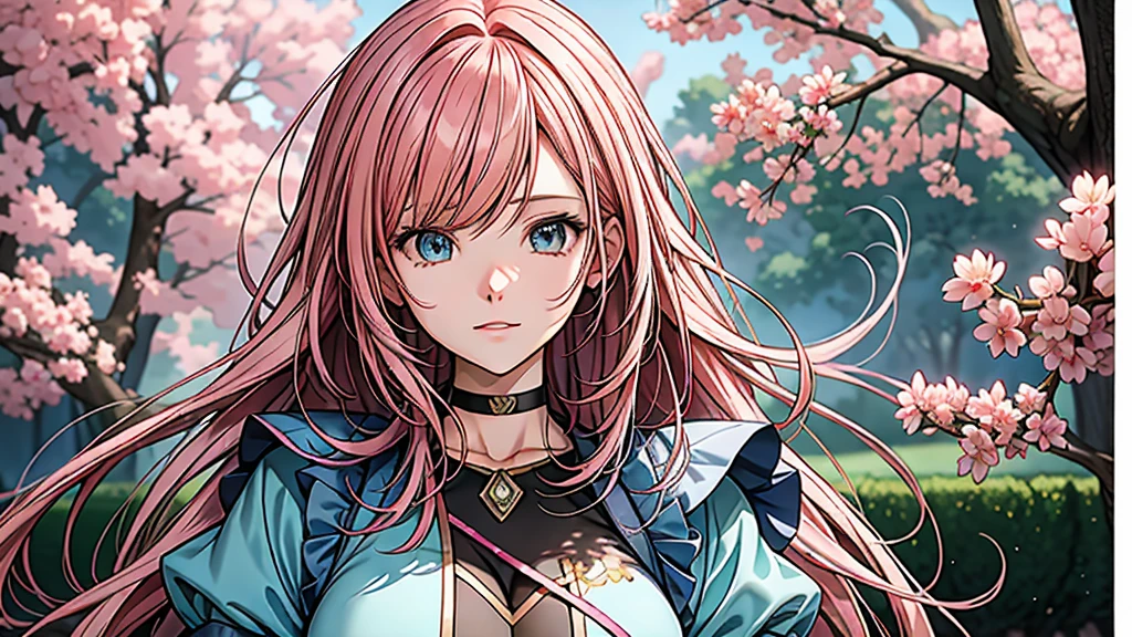 anime girl with pink hair and blue eyes standing in front of a tree, 4K anime style, anime art wallpaper 4k, anime art wallpaper 4k, detailed digital anime art, beautiful animated portrait, anime art wallpaper 8K, beautiful anime illustrations, 4k anime wallpaper, 4k anime wallpaper, anime fantasy illustrations, anime fantasy illustration., detailed portrait of anime girl