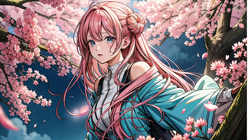 anime girl with pink hair and blue eyes standing in front of a tree, 4K anime style, anime art wallpaper 4k, anime art wallpaper 4k, detailed digital anime art, beautiful animated portrait, anime art wallpaper 8K, beautiful anime illustrations, 4k anime wallpaper, 4k anime wallpaper, anime fantasy illustrations, anime fantasy illustration., detailed portrait of anime girl