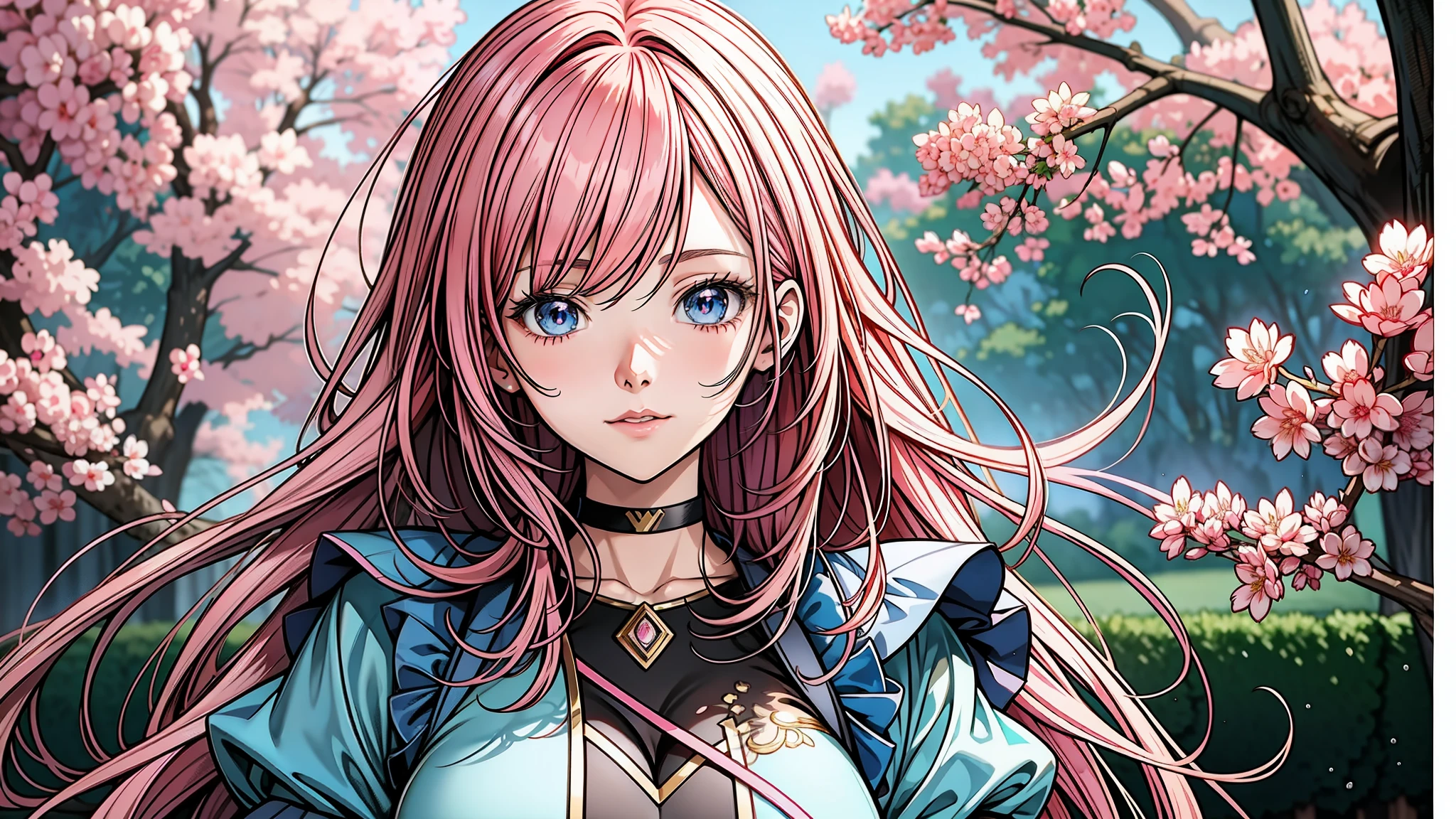 anime girl with pink hair and blue eyes standing in front of a tree, 4K anime style, anime art wallpaper 4k, anime art wallpaper 4k, detailed digital anime art, beautiful animated portrait, anime art wallpaper 8K, beautiful anime illustrations, 4k anime wallpaper, 4k anime wallpaper, anime fantasy illustrations, anime fantasy illustration., detailed portrait of anime girl