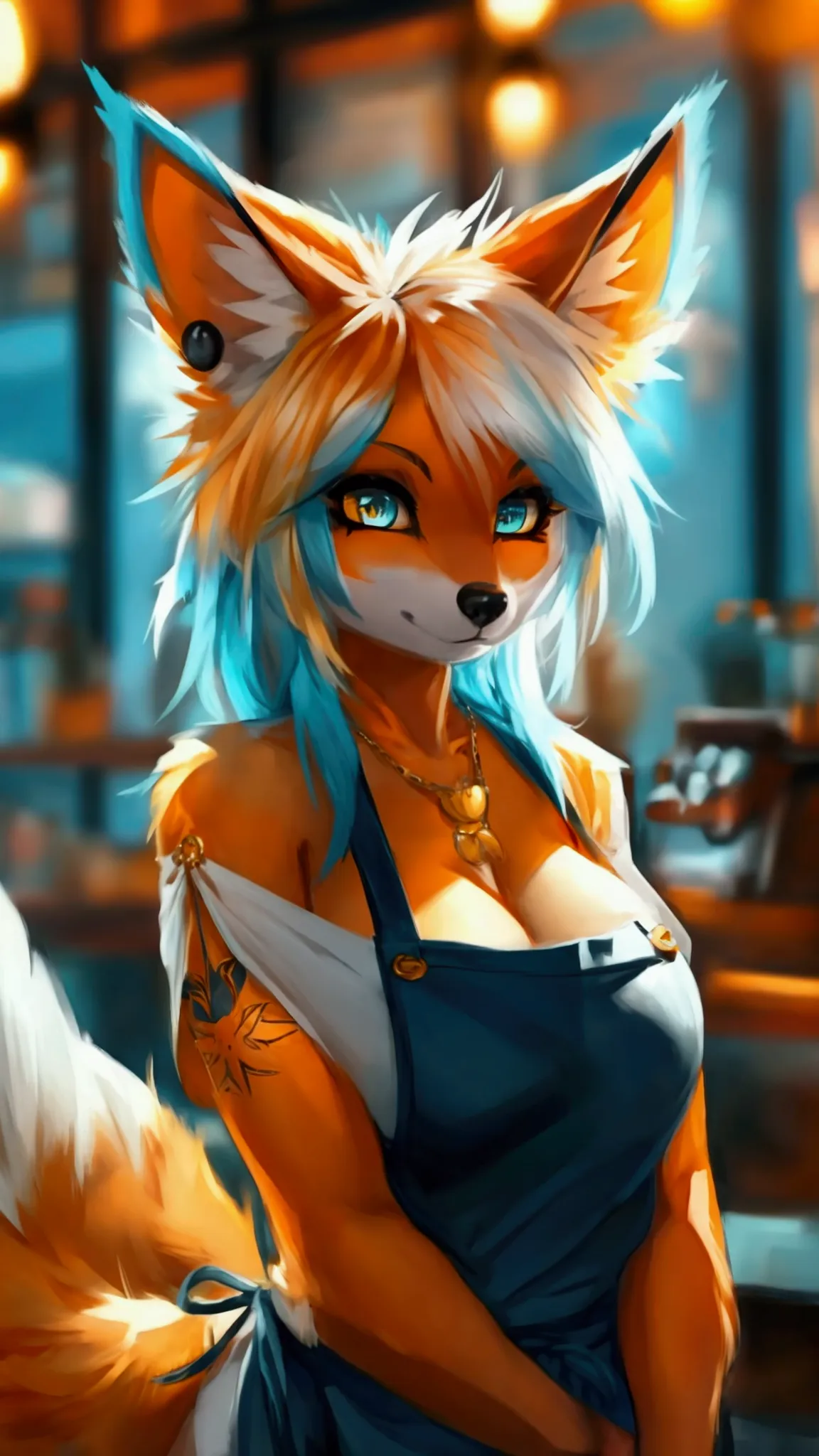 (anthro)) vixen/fox, by zanamaoria, Best Quality, masterpiece,, Illustration, Wallpaper,1girl in, Solo, orange fur, white hair, ...