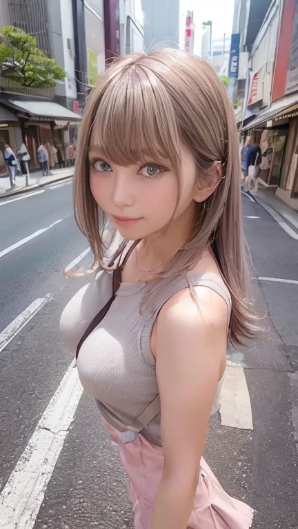 (woman standing on the street in tokyo:1.4)、(realistic、like a photograph、live action、8k, realistic, raw photos, best image quali...