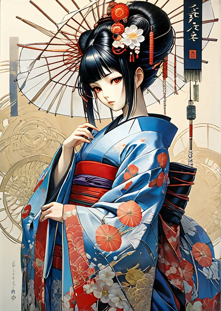 1  girl
mechanical arms
geisha
kimono
(art by   Yoshitaka Amano )