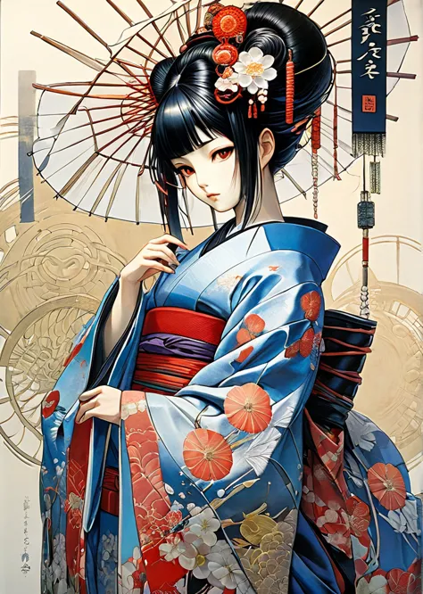 1  girl
mechanical arms
geisha
kimono
(art by   yoshitaka amano )