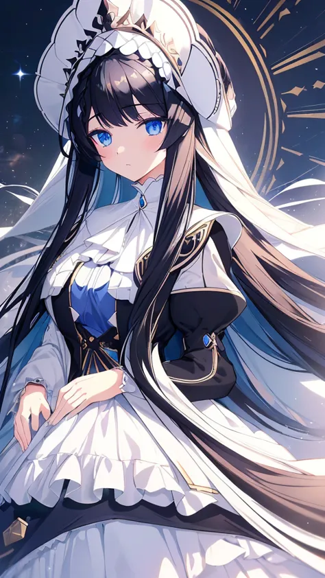 best quality, extremely detailed, anime style girl, long hair down to the waist, straight hair, ((dark black hair with bluish)),...