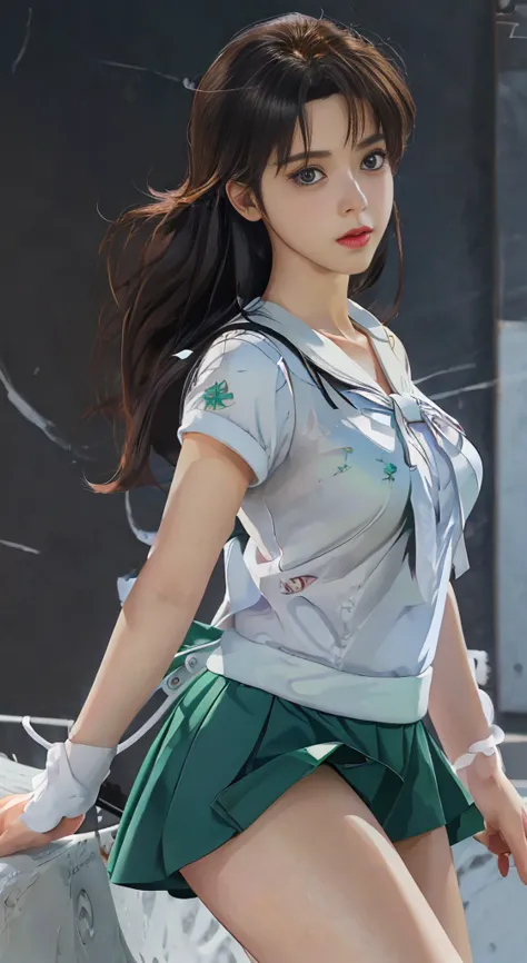 arafed image of a woman in a short skirt and a white shirt, sailor jupiter. beautiful, smooth anime cg art, extremely detailed a...