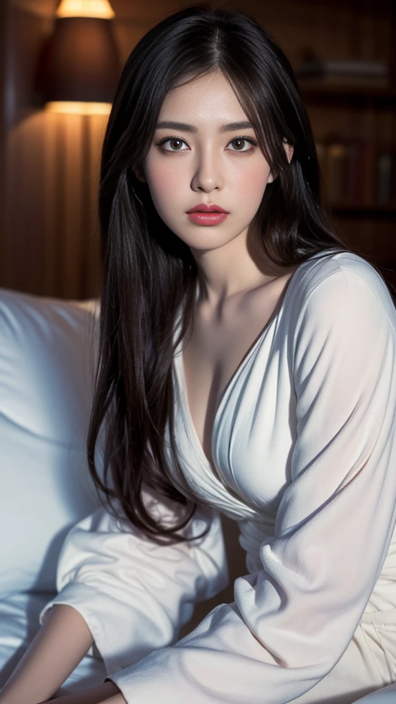 (Sleeping girl:2.0、Beautiful young girl、Long black hair、Detailed eyes、Detailed face、Detailed lips、Elegant fashion、Calm expression、Soft lighting、Warm colors、Cinematic composition、Photorealistic、8K、high quality、Digital Painting)