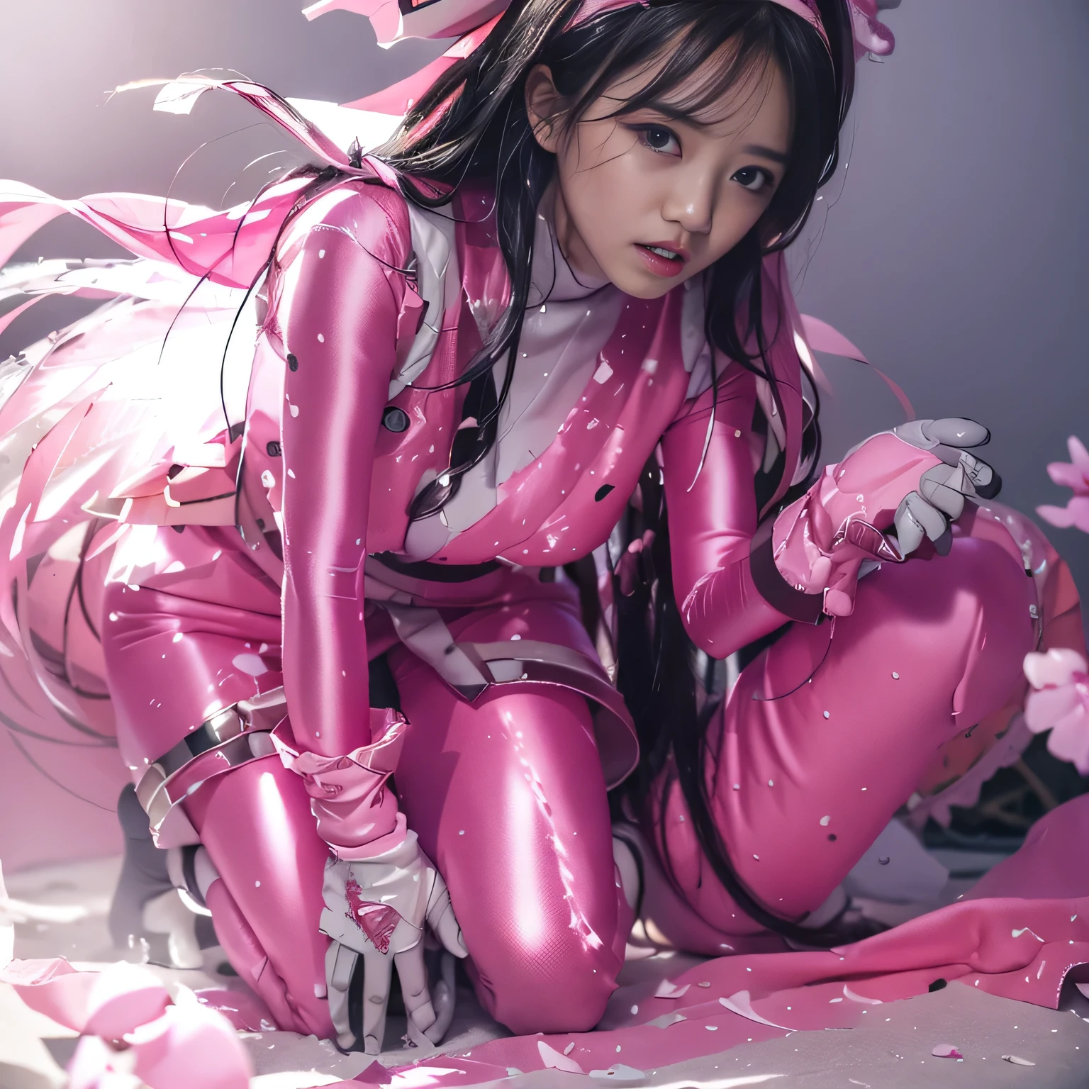 (pink ranage suit), black hair