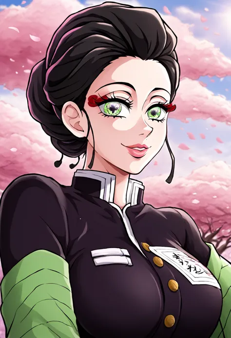 a girl from the world of kimetsu no yaiba, beautiful detailed eyes, beautiful detailed lips, extremely detailed face, long eyela...