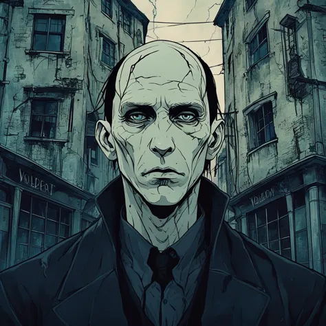 dark anime, portrait of Voldemort in Diagon Alley