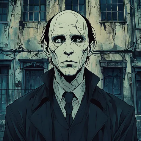 dark anime, portrait of Voldemort in Diagon Alley