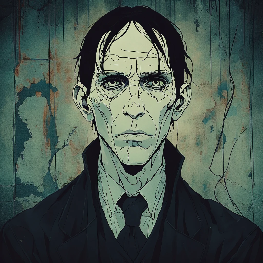 dark anime, portrait of voldemort ,no nose,ralph fienes,em Hogwarts