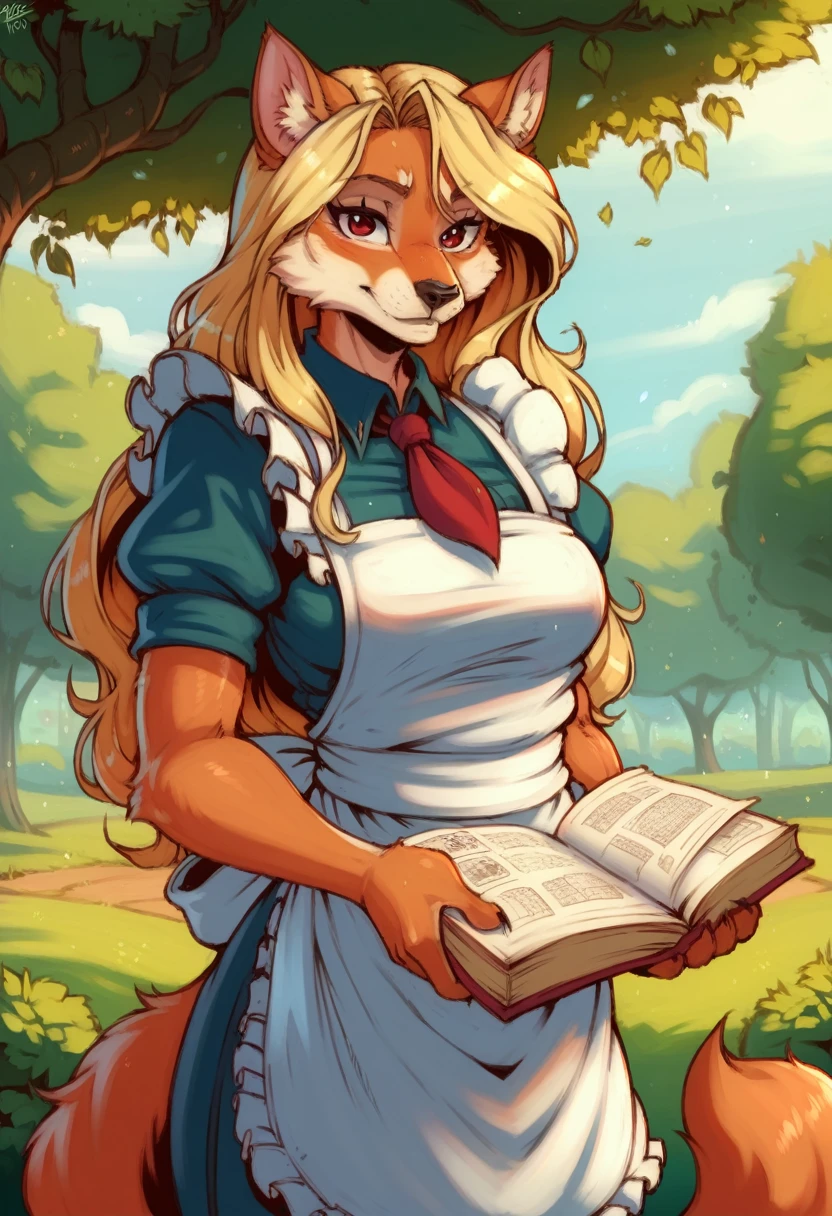 solo,masterpiece, 8k,best quality ,furry girl,8k,hdr,hires,high detail fur,
outdoors,servalcat,holding_book
perfect anatomy,blonde,long hair,look at looking at viewer,(white apron:1.1),red neckchief
