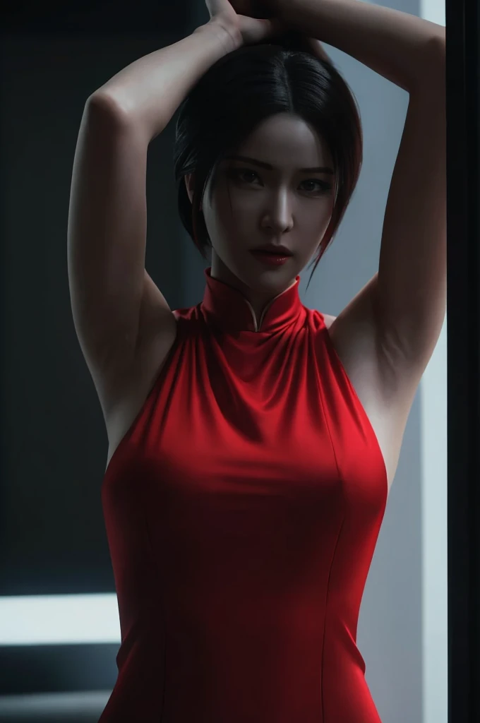 (mais alta qualidade:1.3), tomada cinematográfica, obra de arte, (foco nitído:1.5), (fotorrealista:1.3), Ada Wong é uma personagem proeminente na série de videogames Resident Evil. Ela é conhecida por sua personalidade misteriosa e enigmática. Com sua aparência marcante, Ada costuma usar um vestido qipao vermelho, que é uma roupa tradicional chinesa. Seu cabelo escuro, olhos intensos, e uma propensão para saltos altos contribuem para seu visual atraente e icônico.

Ada é caracterizada por sua inteligência, desenvoltura, e habilidades de combate. Ela é hábil no uso de armas de fogo, armas brancas, e gadgets, tornando-a uma lutadora versátil. Ao longo da série, ela é frequentemente vista como um indivíduo independente e reservado, movida por seus próprios motivos. Suas interações com outros personagens são geralmente marcadas por uma sensação de ambigüidade e agendas ocultas..

O envolvimento de Ada na série normalmente gira em torno de espionagem, descobrindo conspirações, e lidar com surtos de risco biológico. Seus relacionamentos complexos com outros personagens, como Leon S.. KENNEDY, contribuir para a intriga e o drama da narrativa do jogo. Geral, A personalidade multifacetada de Ada Wong, Aparência cativante, e papel central na série Resident Evil fazem dela uma personagem de jogo memorável e icônica, (pele altamente detalhada),  (rosto detalhado), fundo detalhado, iluminação cinematográfica, iluminação dramática, iluminação volumétrica,  detalhes intrincados, Ultra HD,