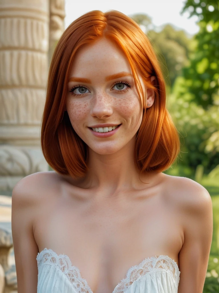 (beautiful, aesthetic, perfect, delicate, intricate:1.2), cute and adorable adult ginger woman, , (medium bob ginger orange hair with bangs:1.3, wide smile showing white teeth. candy and sweet theme. mascara and (Cleopatra eyeliner:1.4), face closeup, face focus, sweet smile, face full of (freckles:.8), (cowboy shot:1.3), (thick stylish eyebrows:1.4)