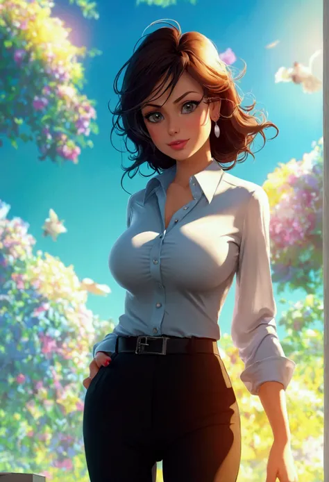 Beautiful woman, secretary look, big , buttoned up blouse, large breasts -  SeaArt AI