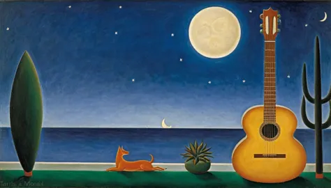 Guitar, by Tarsila do Amaral (moon in the background)