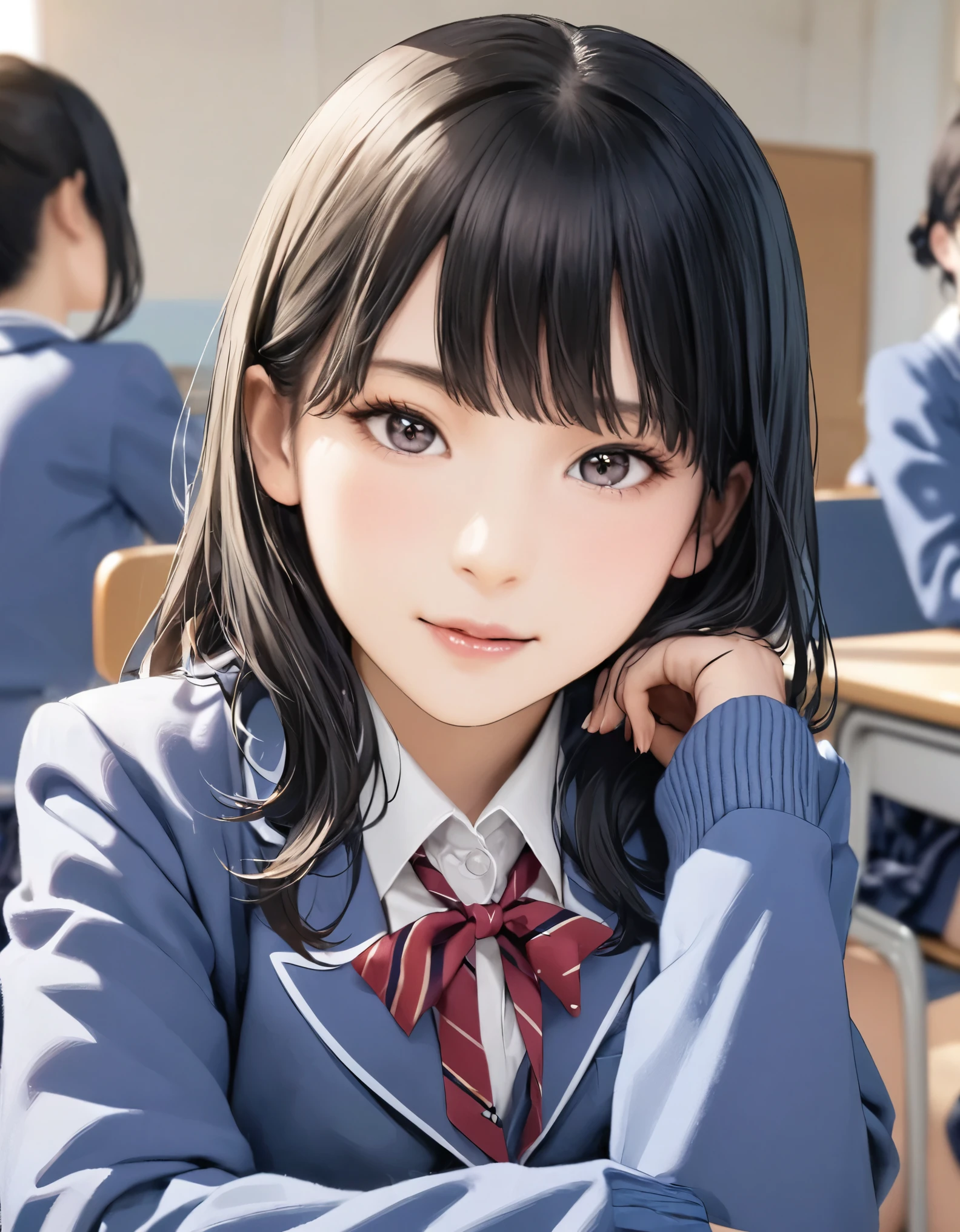 (best quality:1.2), 1girl, School classroom, high school girl