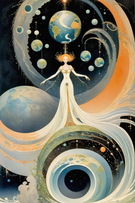 Kay Nielsen Style - Kay Nielsen Style. universe. The Earth is about to collapse. The goddess dances while looking down at it..