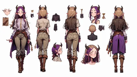 (Masterpiece, best quality), detailed, 1girl, ((character concept art)), ((character design sheet, same character, front, side, ...