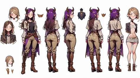 (Masterpiece, best quality), detailed, 1girl, ((character concept art)), ((character design sheet, same character, front, side, ...