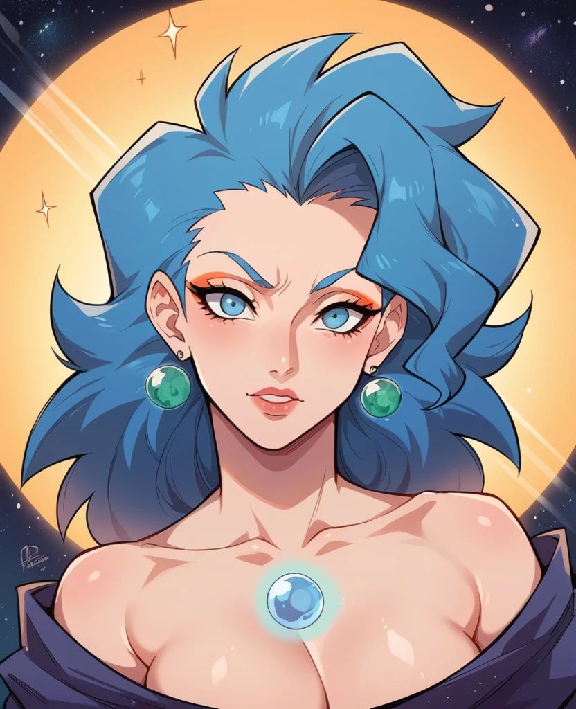 Verre Lual Créer une image représentant le portrait de la belle femme Vegeta + Naruto sexy vêtements déchirés décolleté devant un univers où le feu est noir, planètes, et les galaxies sont entièrement composées de couleurs, verre translucide, réfracter et réfléchir la lumière selon des motifs dynamiques.