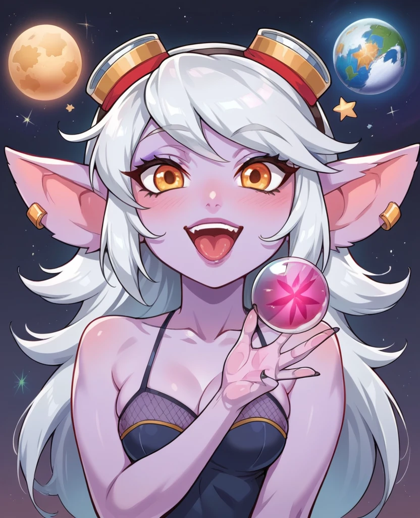 Glass Galaxy Créez une image représentant le portrait de la belle femme Tristana + Naruto sexy vêtements déchirés décolleté devant un univers où les étoiles, planètes, et les galaxies sont entièrement faites d&#39;or noir, verre translucide, réfracter et réfléchir la lumière selon des motifs dynamiques.