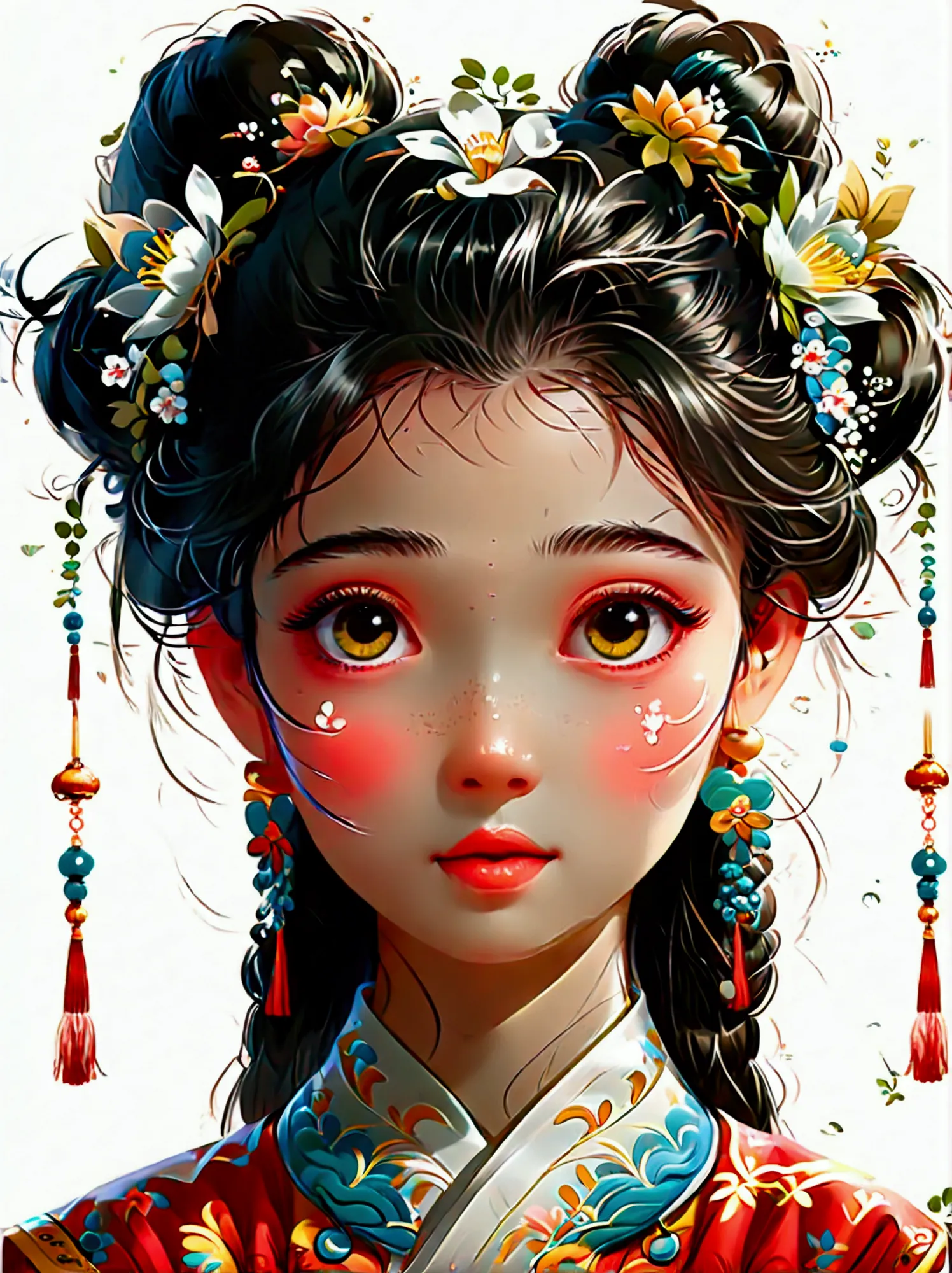Cute and humorous Q version Chinese girl，big eyes，bust，sticker，6 different facial expressions，expression board，Various poses and...