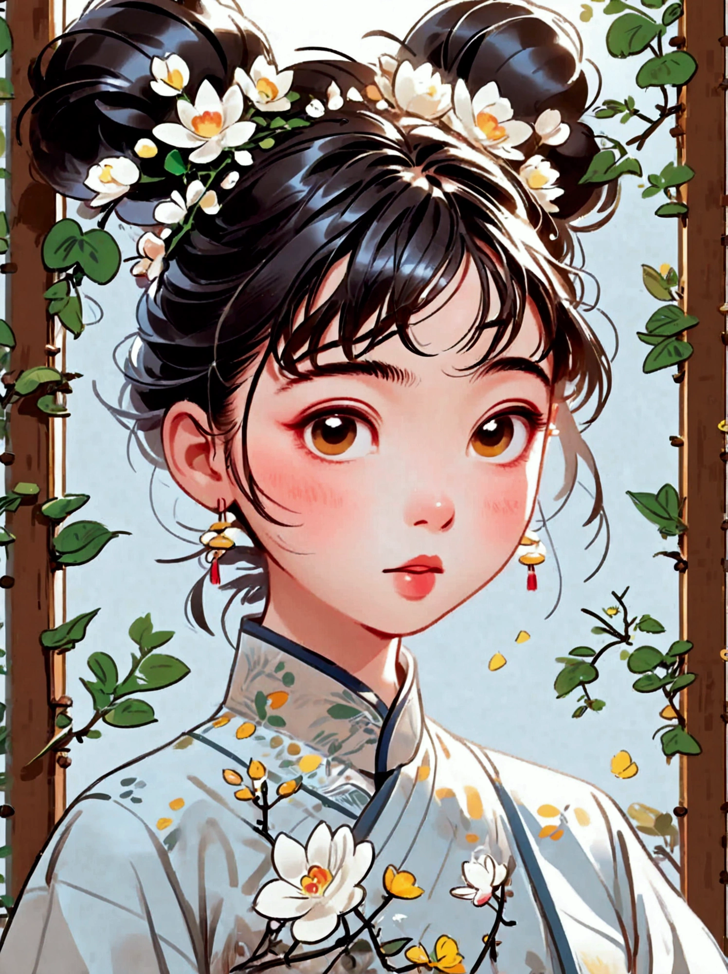 Fille chinoise mignonne et humoristique version Q，gros yeux，bousiller，Autocollant，6 expressions faciales différentes，tableau d&#39;expression，Diverses poses et expressions，Style anthropomorphe，Style ancien et classique，Montrer une variété d’émotions，illustration de bande dessinée，Illustration vectorielle, (Disposition en grille des neuf palais: 1.5)，(fond blanc:1.5)，contour clair，détails parfaits，Des limites claires，Pas de croisement