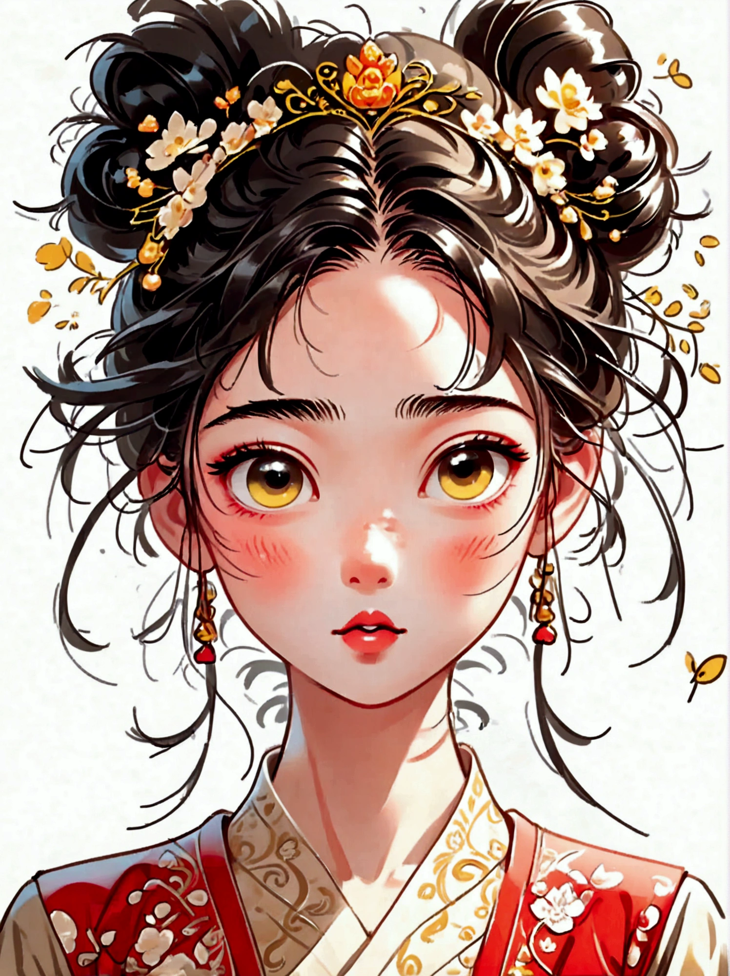 Fille chinoise mignonne et humoristique version Q，gros yeux，bousiller，Autocollant，6 expressions faciales différentes，tableau d&#39;expression，Diverses poses et expressions，Style anthropomorphe，Style ancien et classique，Montrer une variété d’émotions，illustration de bande dessinée，Illustration vectorielle, (Disposition en grille des neuf palais: 1.5)，(fond blanc:1.5)，contour clair，détails parfaits，Des limites claires，Pas de croisement