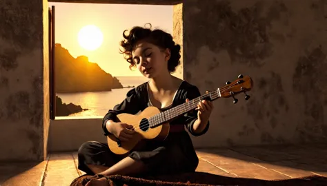 Ukulele, by caravaggio (sun in the background)