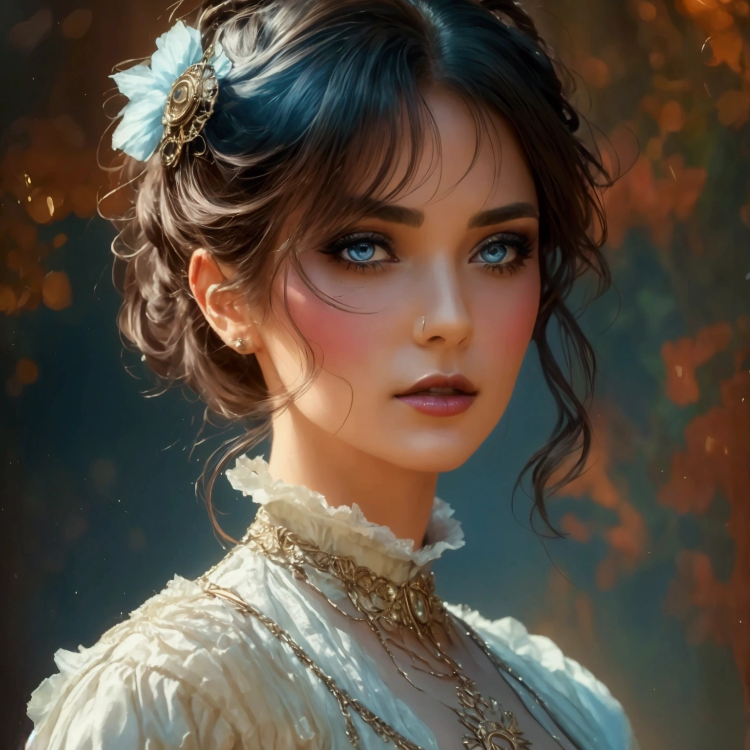 a woman in 1880s dress, a woman in 1980s outfit, a woman in 2180s futuristic outfit, masterpiece, highly detailed, photorealistic, cinematic lighting, dramatic lighting, intricate details, fashion illustration, oil painting, studio lighting, ultra-detailed