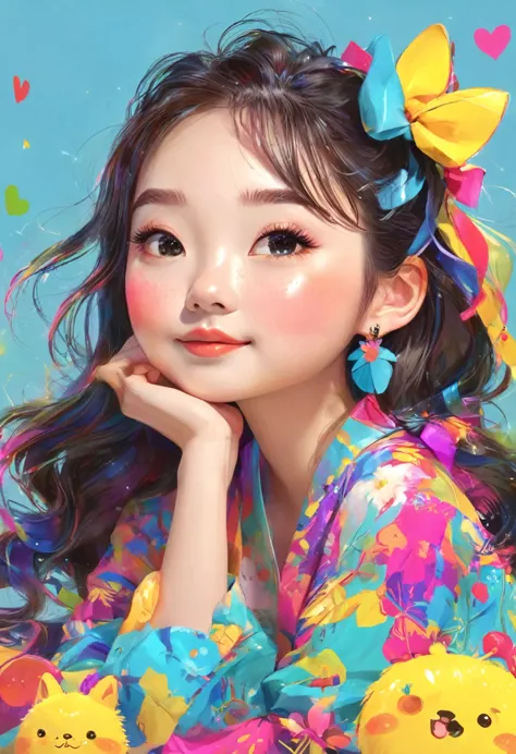 一位有着卷发和color毛衣的女孩的画, colorful! character conception, cute的, bright colors，cute, cute的艺术风格, cute的 illustrations, cute卡通, cute的角色,...