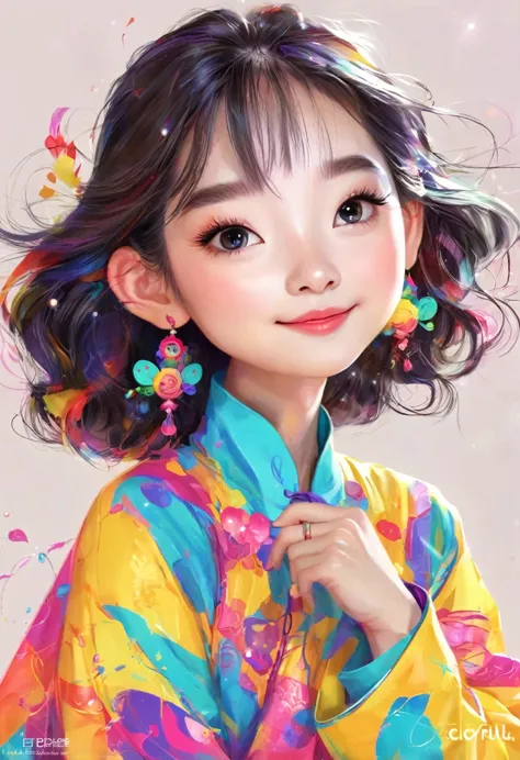 一位有着卷发和color毛衣的女孩的画, colorful! character conception, cute的, bright colors，cute, cute的艺术风格, cute的 illustrations, cute卡通, cute的角色,...