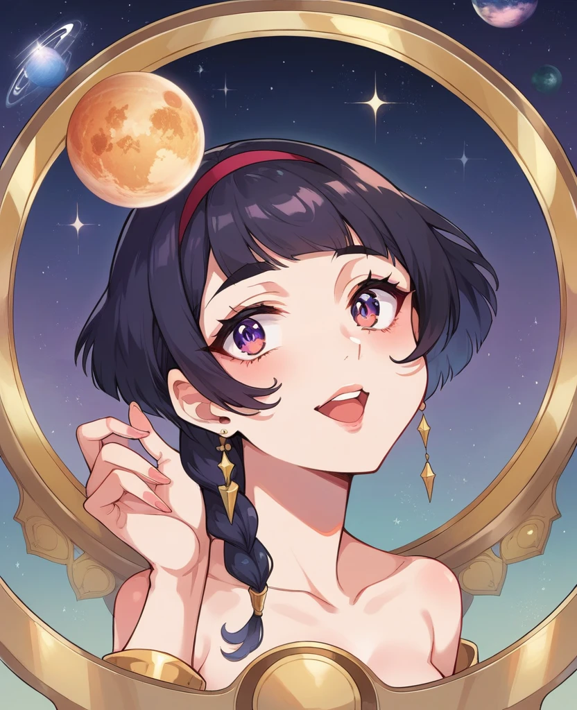 Galaxie de Verre
Créer une image représentant le portrait d'une belle femme Sasuke + Senna lol portant une robe en V sexy déchirée, décolleté devant, devant un univers où les étoiles brillent., planètes, et les galaxies sont entièrement faites d&#39;or noir, verre translucide, réfracter et réfléchir la lumière selon des motifs dynamiques.