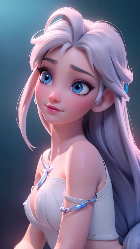 Elsa, (perky breasts), (((small breasts))), affected smile:1.2, beautiful blue eyes, (perfect iris), depth of color in your eyes...