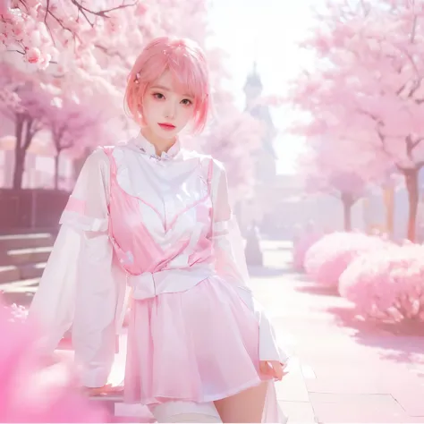 there is a woman Pink Hair and a white dress, 4K ], 4K], Gu Weiss, inspired by Yanjun Cheng, artwork in the style of Gu Weiss, a...