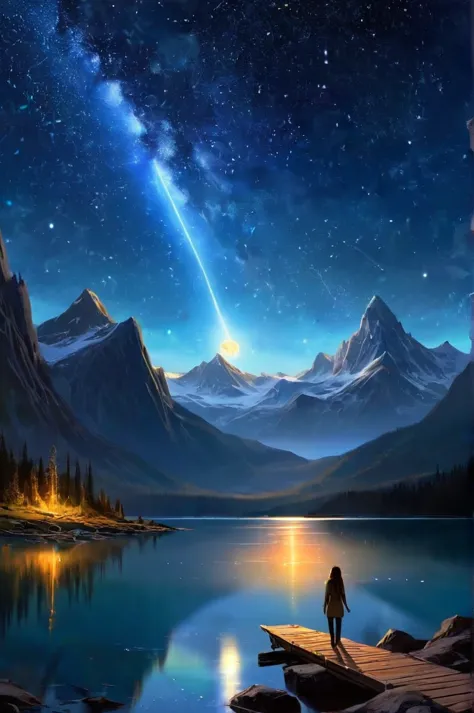 starry sky with mountains and lake, jessica rossier, inspired by jessica rossier, jessica rossier fantasy art, concept art magic...