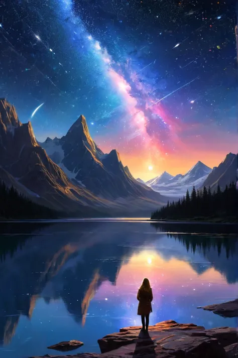 starry sky with mountains and lake, jessica rossier, inspired by jessica rossier, jessica rossier fantasy art, concept art magic...