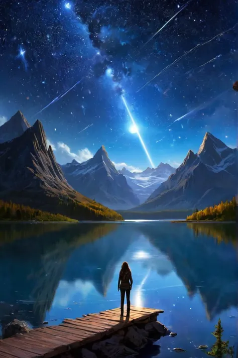 starry sky with mountains and lake, jessica rossier, inspired by jessica rossier, jessica rossier fantasy art, concept art magic...