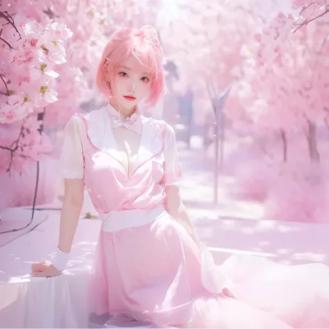 there is a woman Pink Hair and a white dress, 4K ], 4K], Gu Weiss, inspired by Yanjun Cheng, artwork in the style of Gu Weiss, a...