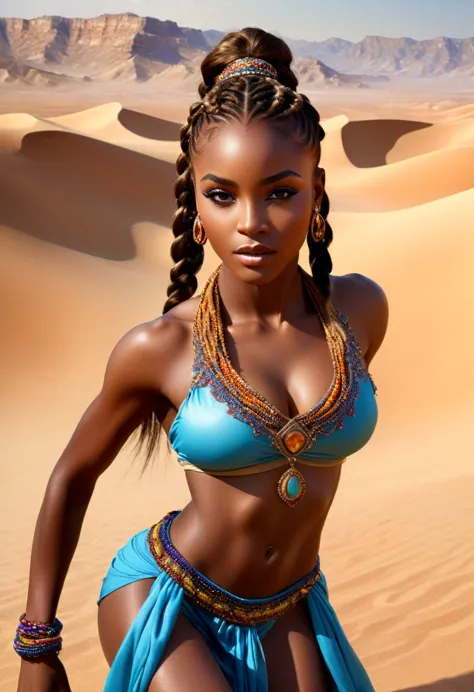 Beautiful young African woman with arms outstretched towards the sky, desert princess, Incredibly beautiful, Hall々And, tolerance...