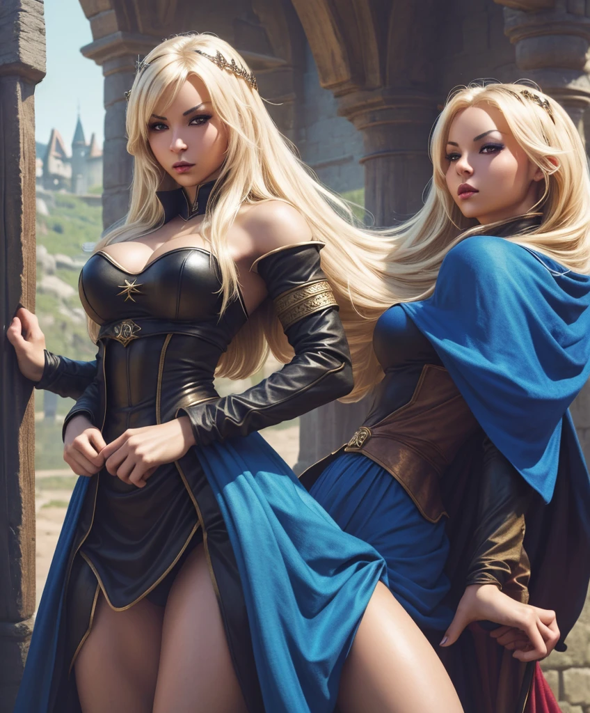 (((Single character image.))) (((1girl))) (((Dressed in medieval fantasy attire.))) This is a fantasy character portrait.  (((Looks sultry and wanton.))) (((Looks like a woman who gets what she wants.))) Generate a stereotypical fantasy character.  The character is female and has all the typical tropes of a fantasy character.  Upper body shot. Looks like she has sexy features. (((Looks like Jenny Poussin.))) She looks  fierce and exciting.best quality:1.0,hyperealistic:1.0,photorealistic:1.0,madly detailed CG unity 8k wallpaper:1.0,masterpiece:1.3,madly detailed photo:1.2, hyper-realistic lifelike texture:1.4, picture-perfect:1.0,8k, HQ,best quality:1.0, 