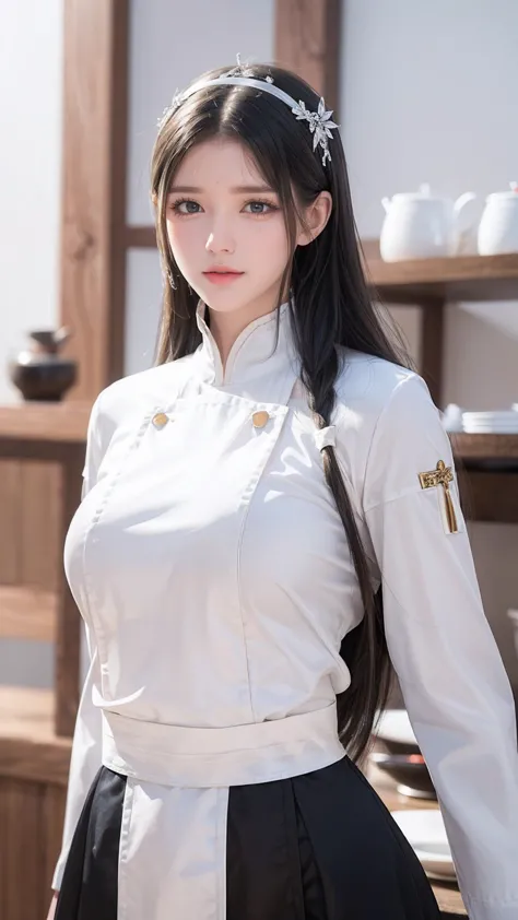 White background, a girl who is a chef, masterpiece,extremely beautiful woman,Excellent sense,(((perfect very white background))...
