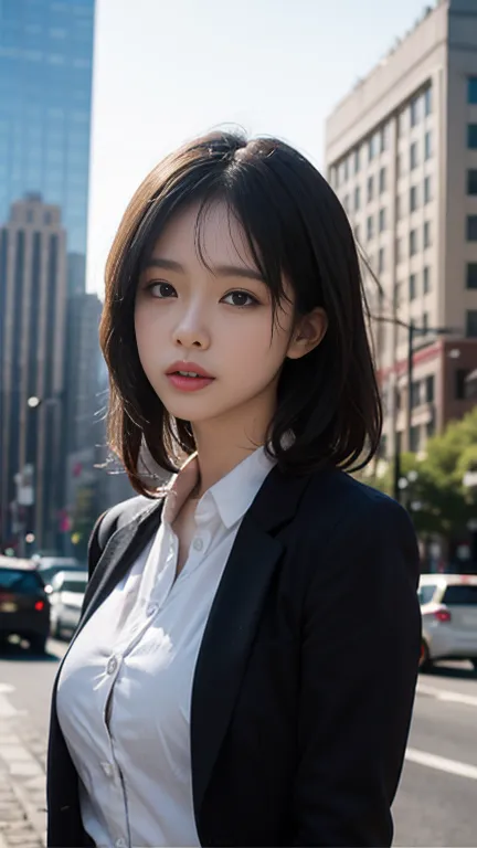 sfw,sfw,(8K, RAW Photos, 最high quality, masterpiece: 1.2), (Realistic, photoRealistic: 1.37), 1 Woman in a suit, Cityscape, Day,...