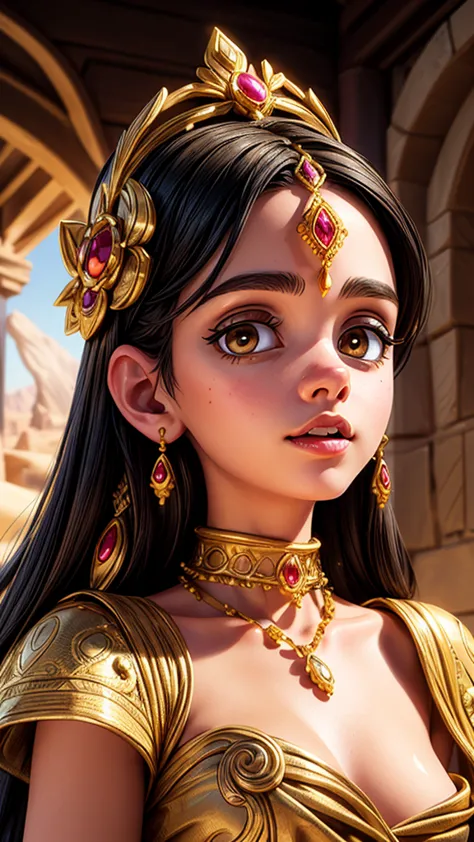 a beautiful detailed portrait of a desert princess, detailed intricate facial features, piercing eyes, full lips, long eyelashes...