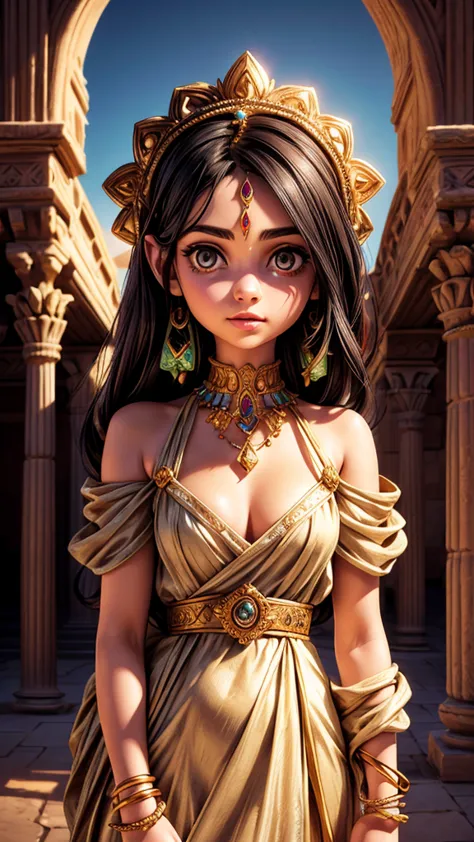 a desert princess standing in front of the sphinx, beautiful detailed eyes, beautiful detailed lips, extremely detailed eyes and...