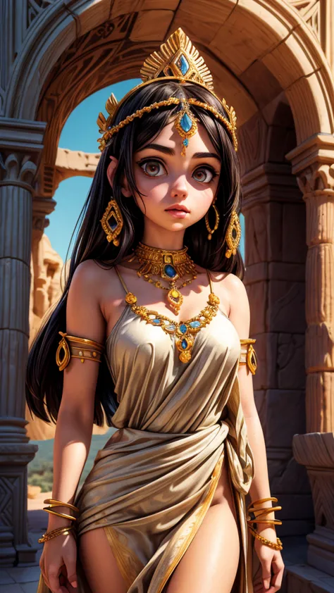 a desert princess standing in front of the sphinx, beautiful detailed eyes, beautiful detailed lips, extremely detailed eyes and...