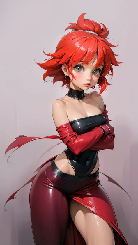ishikei style, Blossom From Powerpuff Girls as a Violent Mature Themed Action Anime, Red Hair:1.2, Sexy Powerpuff Girls Anime, b...